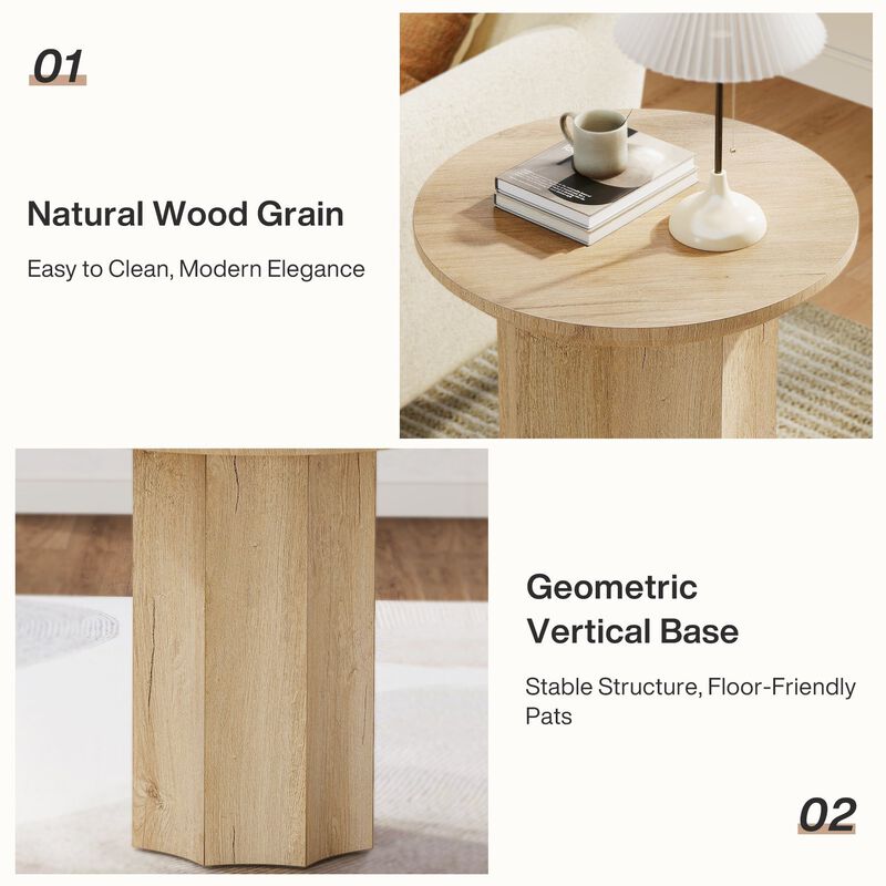 Wooden Round End Table, Pedestal Side Table with Octagonal Base-Light Brown image number 7