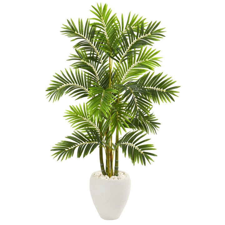 Nearly Natural 63-in Areca Palm Artificial Tree in White Planter