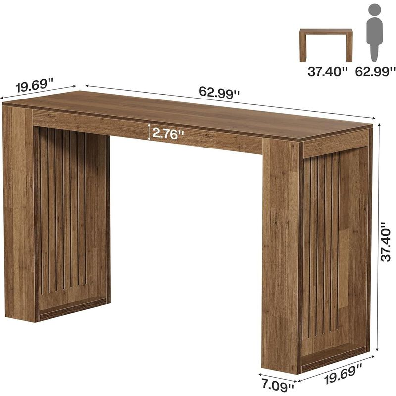 63 Inch Long Brown Counter Height Bar Table for Home Bar and Dining Room image number 2