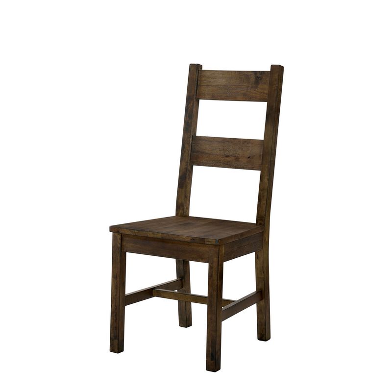 Transitional Style Solid Wood Side Chair with Block Legs, Pack of Two, Brown-Benzara