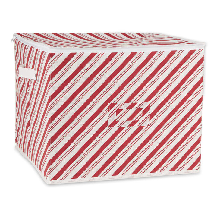 16" Red and White Stripe Print Large Ornament Storage