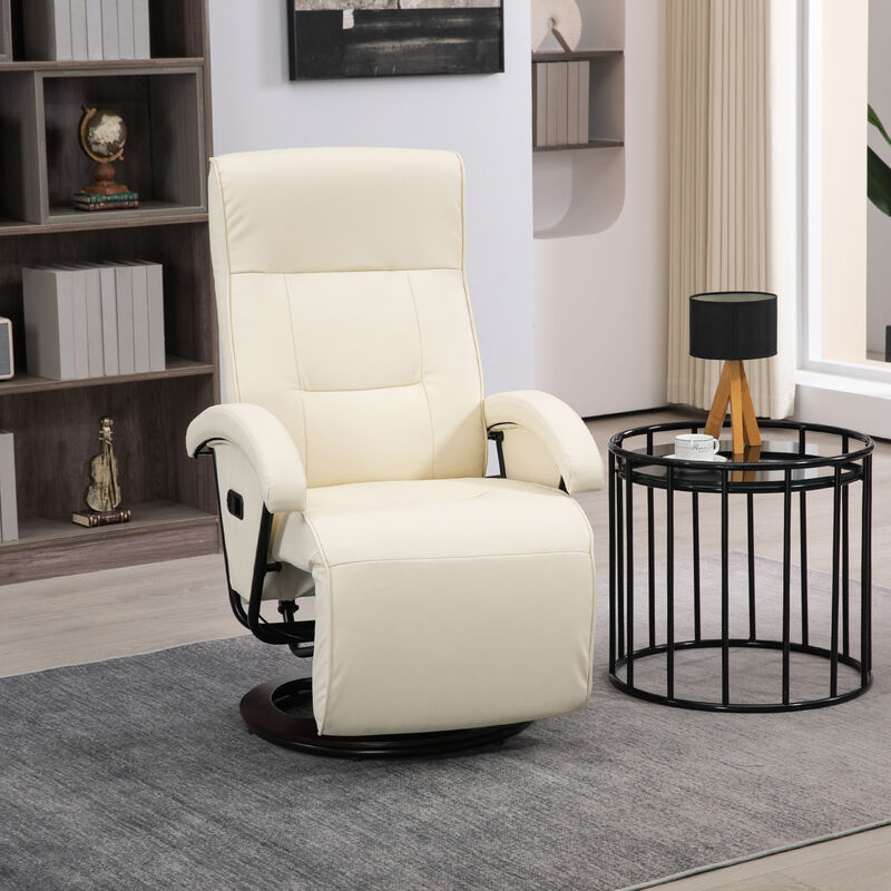 HOMCOM Swivel Recliner with Footrest, PU Leather Reclining Chair with 135° Adjustable Backrest and Wood Base - Beige