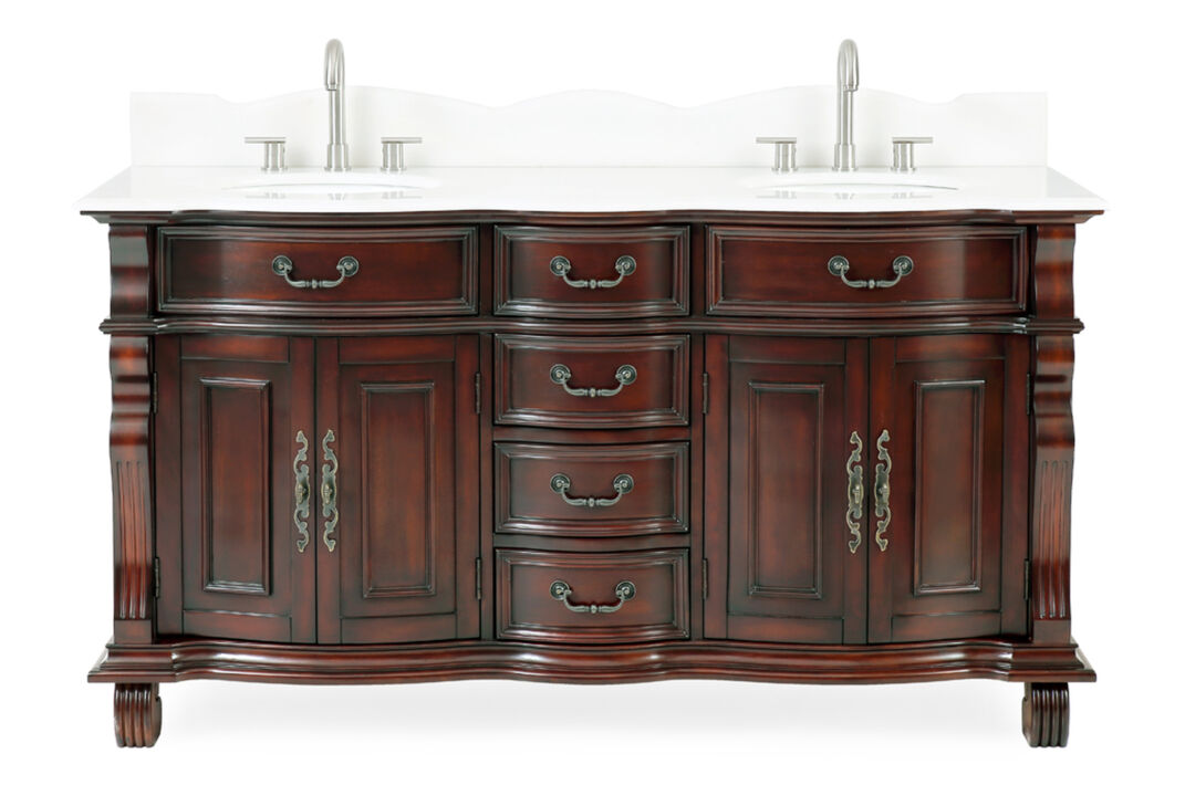 64 Traditional Style Cherry Wood Hopkinton Double Sink Bathroom Vanity