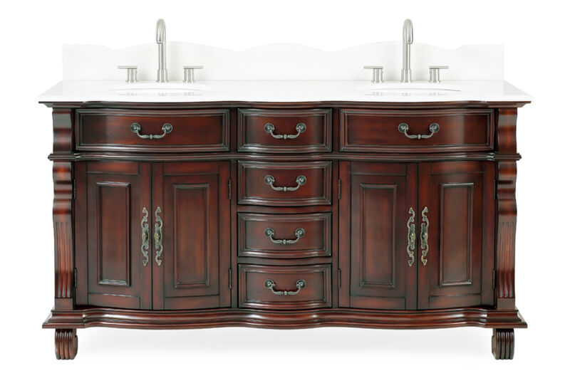 64 Traditional Style Cherry Wood Hopkinton Double Sink Bathroom Vanity image number 0
