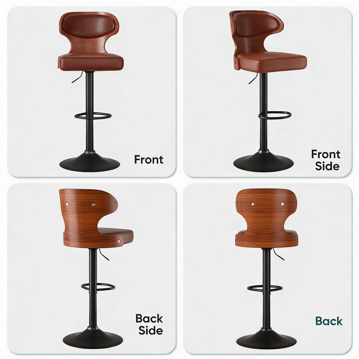 Ergonomic Modern Dual Color Steady PU Leather Bar Stool Swivel Height Adjustable Large Seat Hotel Outdoor Kitchen Counter Chair