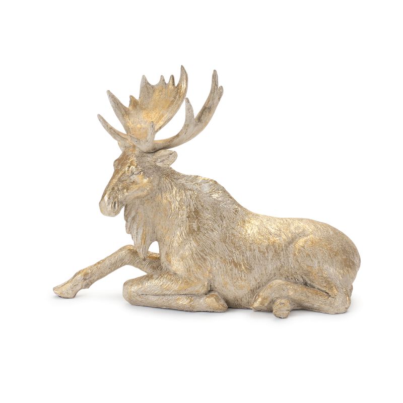 Set of 2 Winter Moose Figurines for Holiday Tabletop or Mantel Display
