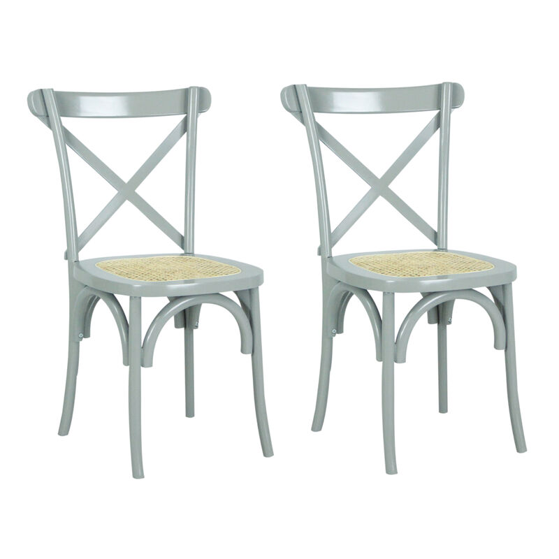 Cassis Classic Traditional X-Back Wood Rattan Dining Chair (Set of 2)