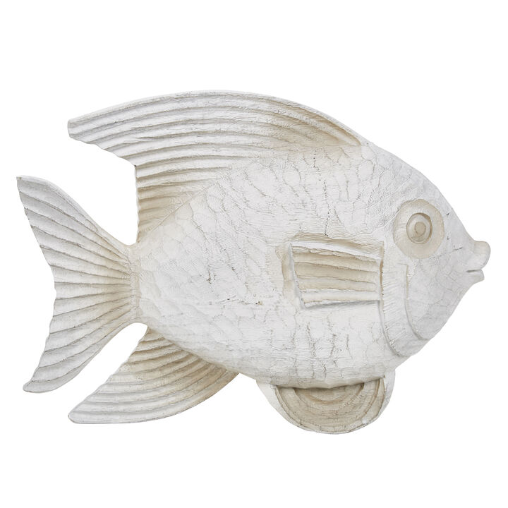 Resin 13" Fish Figurine, White Wash