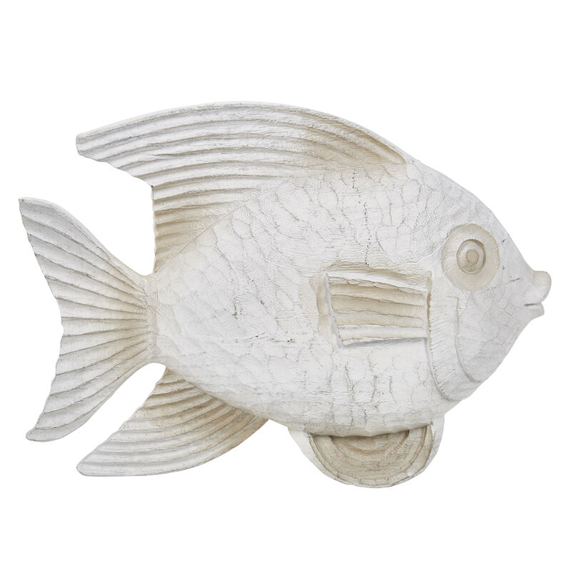 Resin 13" Fish Figurine, White Wash image number 0