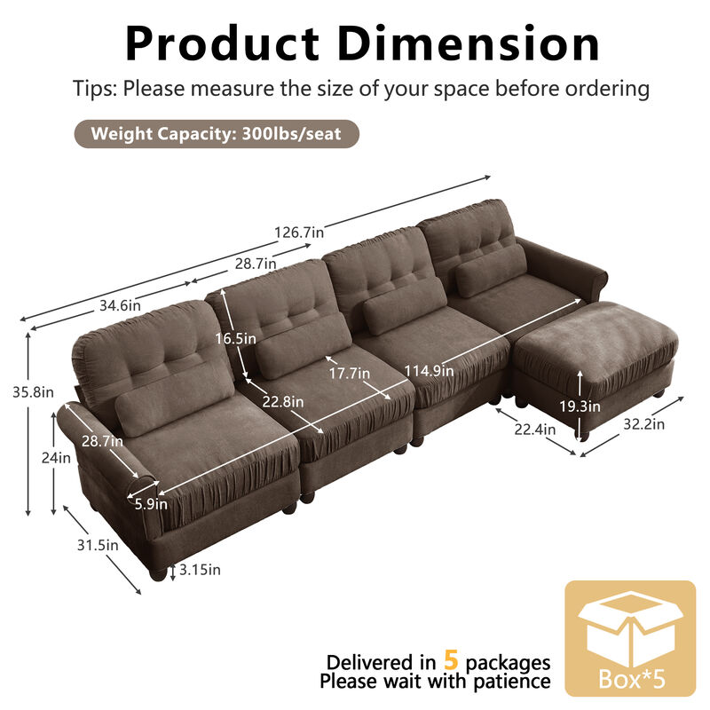 Toxmam Chenille 4‑Seat Modular Sectional Sofa image number 9
