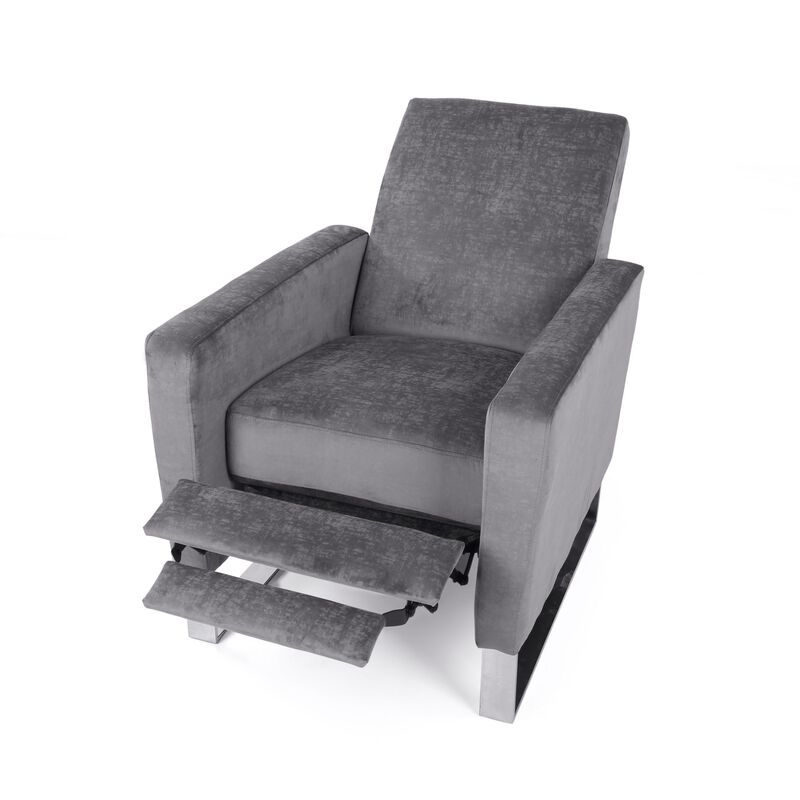 Reki Push Back Manual Recliner Chair, Stainless Steel Legs, Gray - Benzara