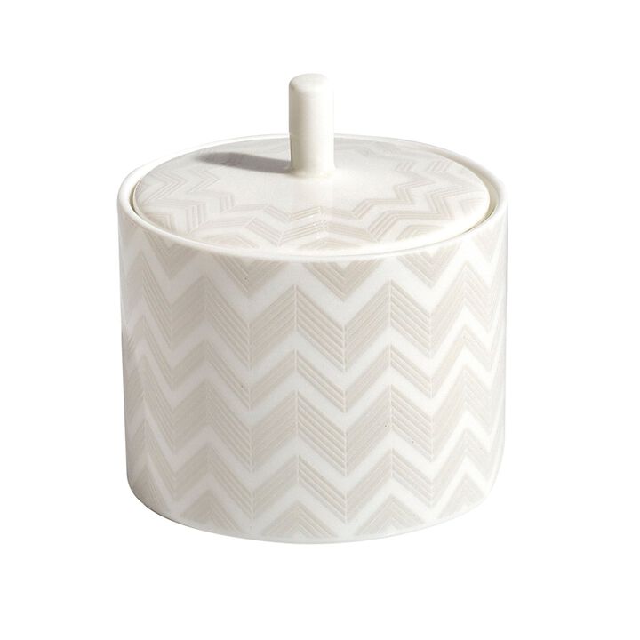 Sugar Pot ZIG ZAG WHITE, diam. 3.39", H 3.54"