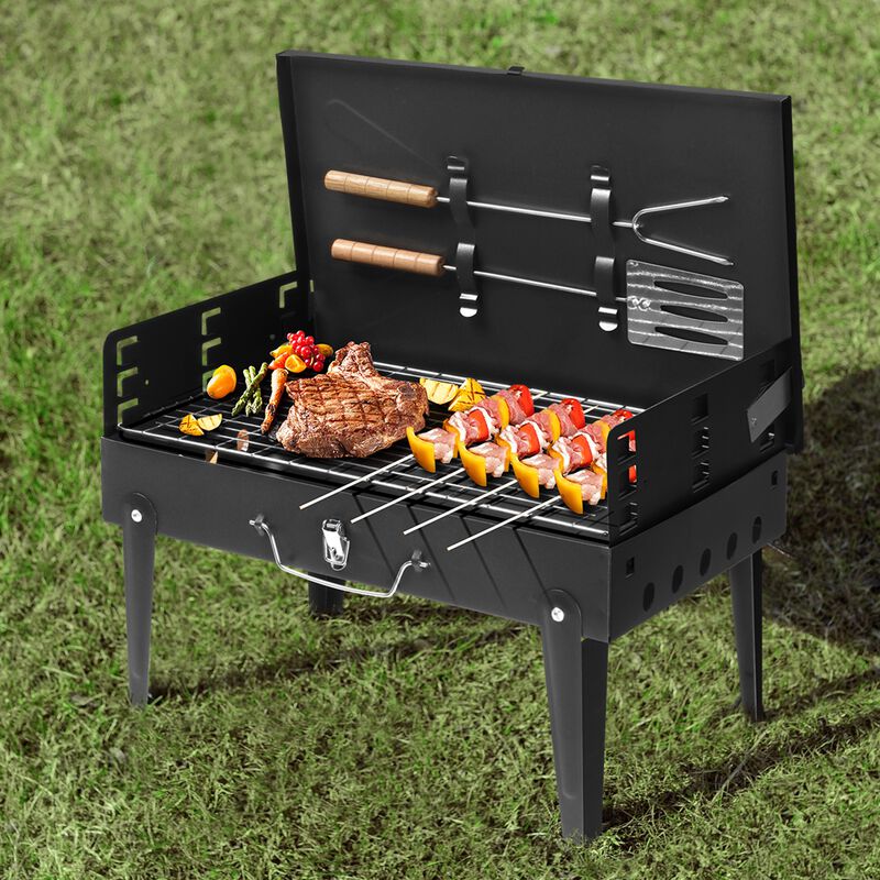 Black BBQ Grill Instant Foldable & Easy Portability For Outdoor Barbecues Camping Traveling Picnics Garden Beach Party