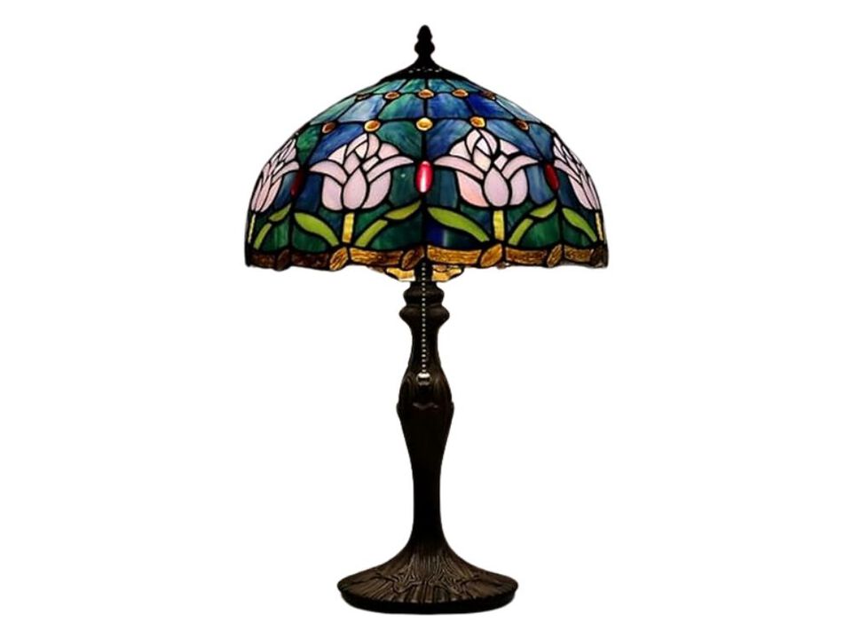 Tiffany Style Stained Glass Table Lamp For Living Room Bedroom Office Pink