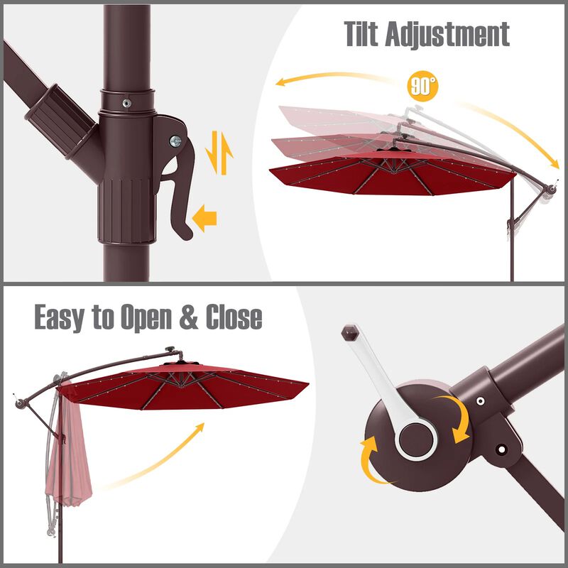 10 Ft Patio Umbrella Offset Cantilever Umbrella with 40 Solar Powered Lights image number 8