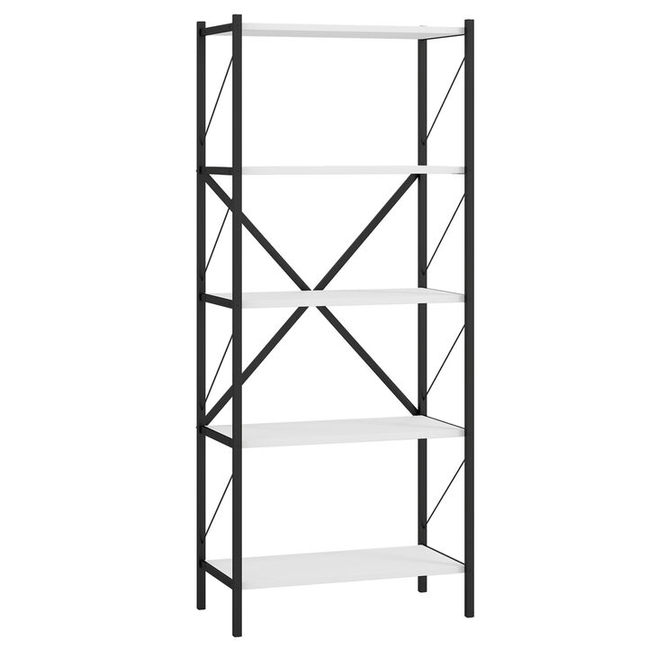 Modern 5-Tier Bookshelf Industrial Bookcase Metal Frame Storage
