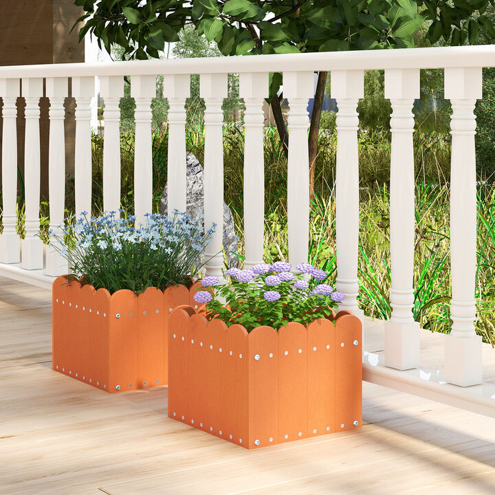 2 Pack Square Planter Box with Drainage Gaps for for Front Porch Garden Balcony