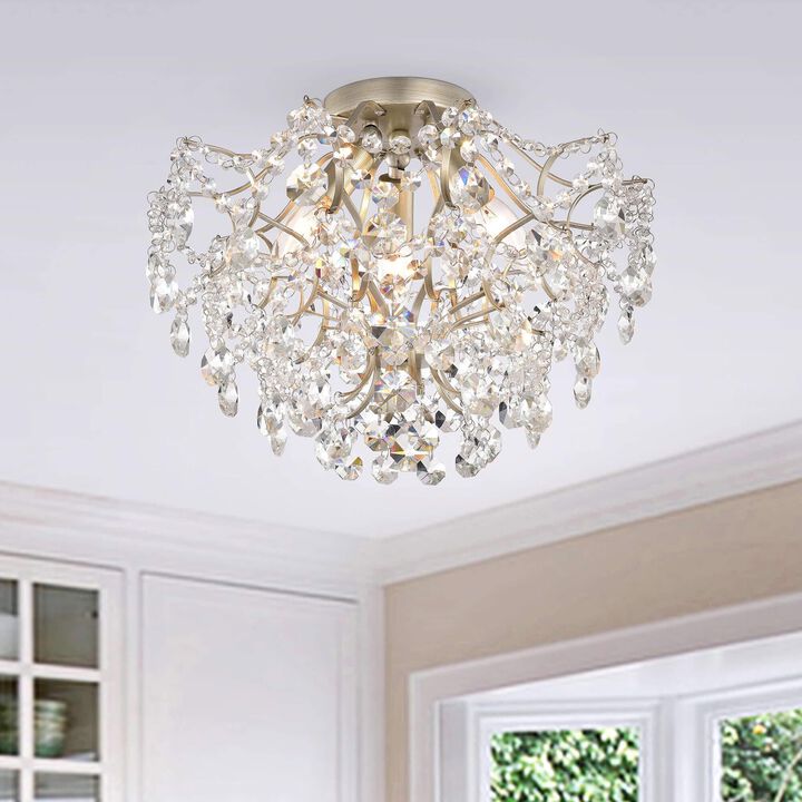 Dahlia Elegant Indoor 3-light Brushed Champagne Crystal Flush Mount