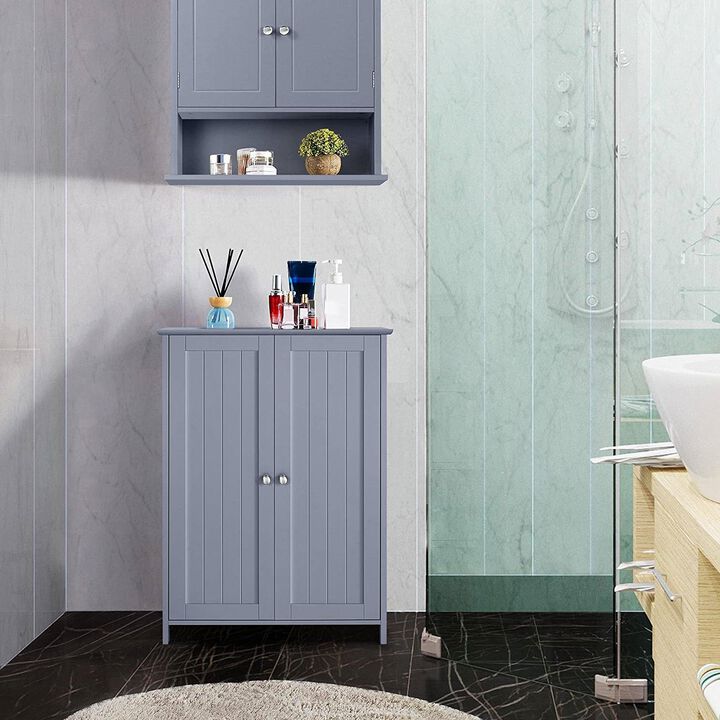 Wood 2-Door Freestanding Bathroom Floor Cabinet – Versatile Kitchen & Bathroom Storage Cupboard with Classic Charm