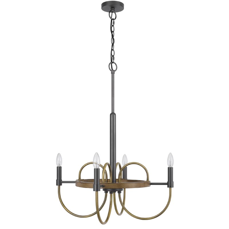 4 Light Candelabra Chandelier, Wood Base, Bronze and Gray Metal 24 Inch image number 3