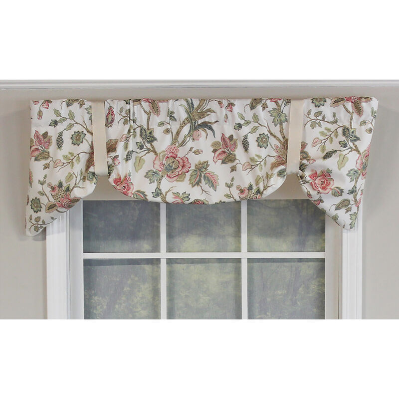 RLF Home Gianna Suspender Valance  Red. 3" Rod Pocket, contrast ribbon Tie. 50"W x 17"L