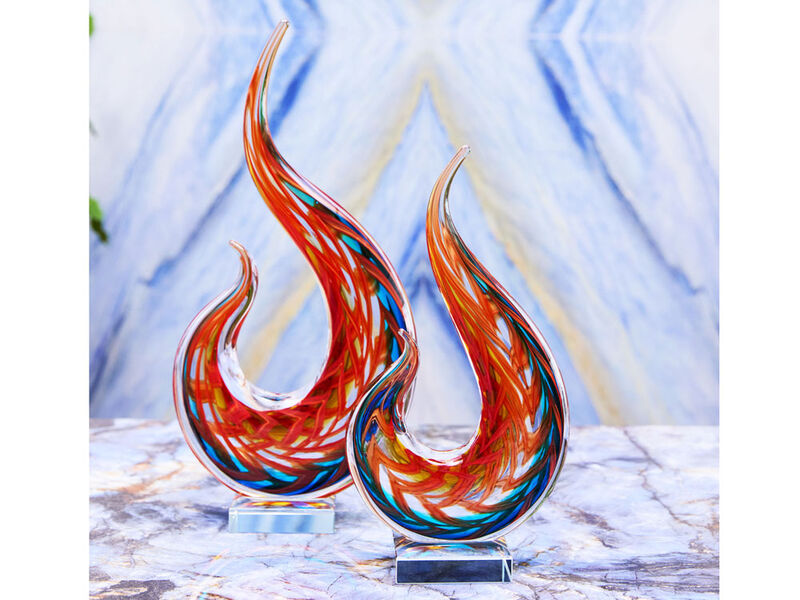 Hand Blown Flame Sommerso Art Glass Sculpture