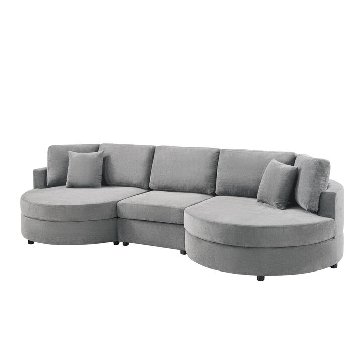 Merax Curved Chenille Upholstered Sofa with Matching Pillows