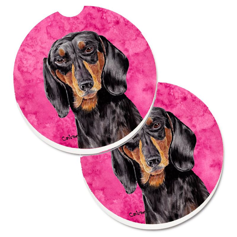 Caroline's Treasures Pink Dachshund Set of 2 Cup Holder Car Coasters SC9139PKCARC, 2.56, Multicolor image number 0