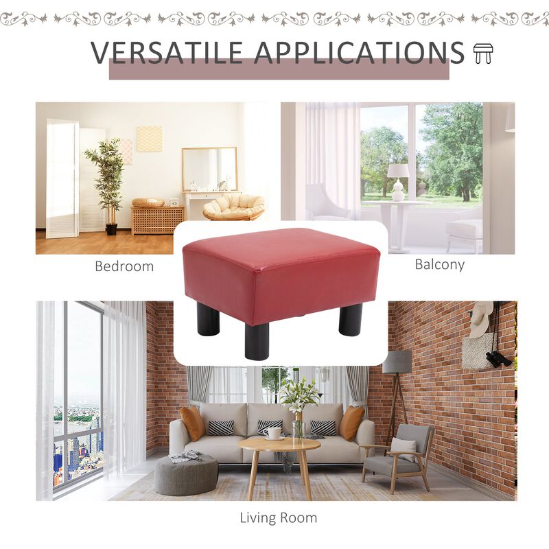 Crimson Comfort: Modern Red Faux Leather Rectangular Footrest