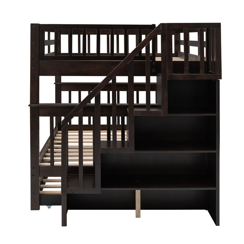 Merax Storage Bunk Bed Trundle Bed with Guard Rail