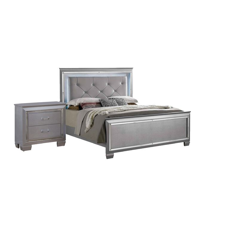 Queen Bedroom Set, Gray Wood, 2 Piece Set with Nightstand image number 0