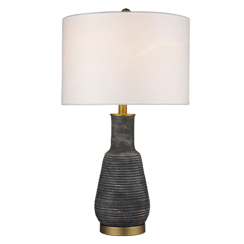 Hivvago 26" Distressed Black and Gold Ceramic Table Lamp With White Drum Shade