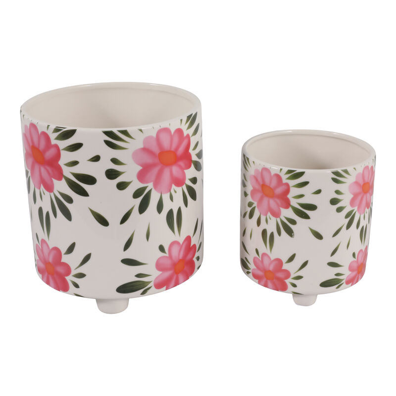 Pink Flowers Footed Planters image number 0