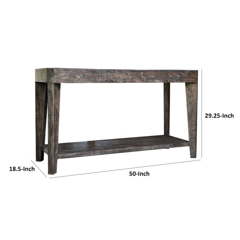 Noa 50 Inch Sofa Console Table, Solid Pine Wood, Distressed Brown, 1 Shelf-Benzara image number 5