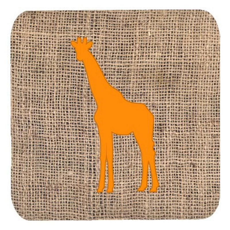 Caroline's Treasures BB1001-BL-OR-FC Giraffe Burlap and Orange Foam Coasters (Set of 4), 3.5 H x 3.5 W, Multicolor