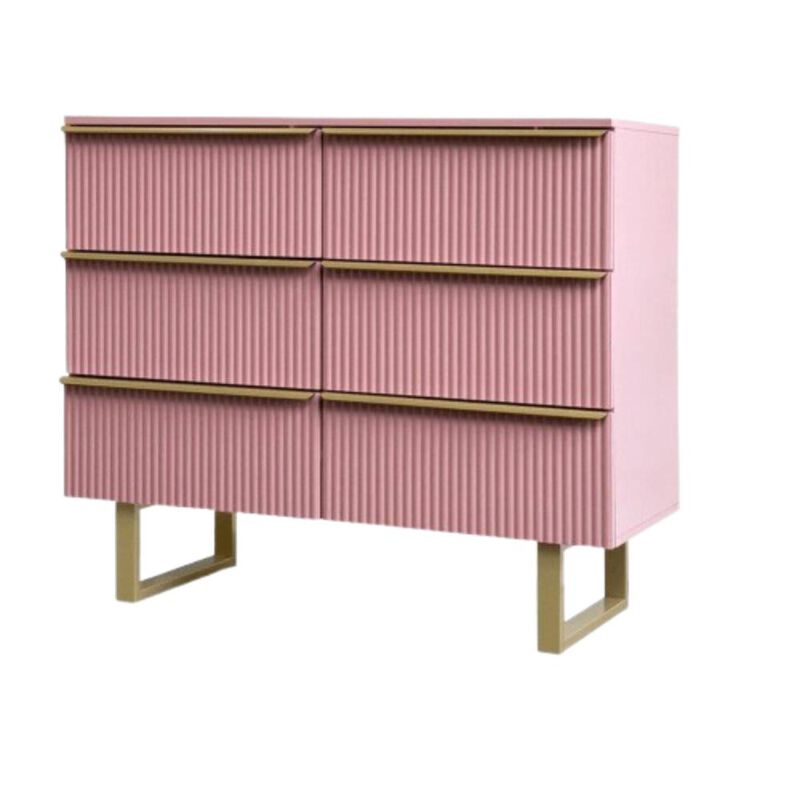 6-drawer Dresser In Mdf Wood With Gold Metal Legs And Handles in Pink Color