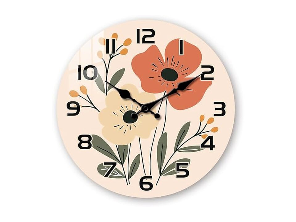 Boho Floral Farmhouse Vintage Wall Clock 10 Inch Silent Non Ticking