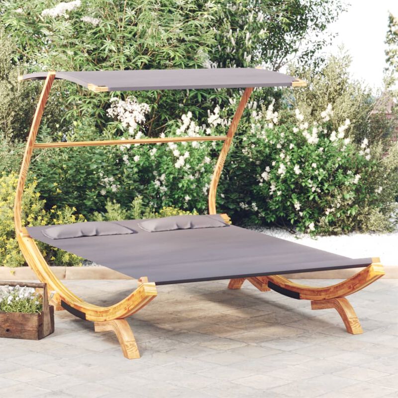 vidaXL Patio Lounge Bed with Canopy 65"x79.9"x54.3" Solid Bent Wood Anthracite