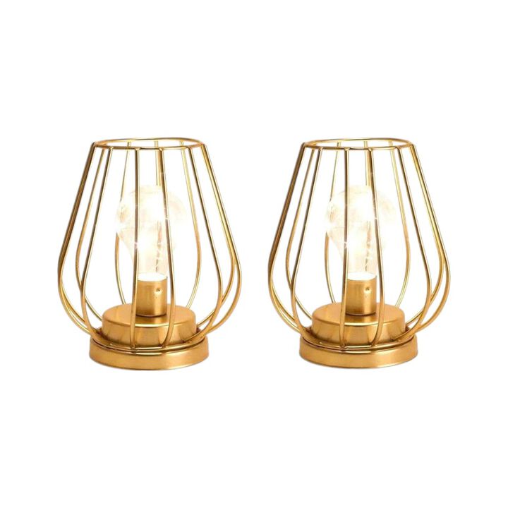 HomeRoots Set of Two 7" Gold Geometric Geometric Cage Cordless Desk Lamps