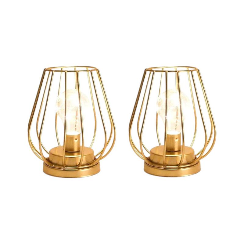 HomeRoots Set of Two 7" Gold Geometric Geometric Cage Cordless Desk Lamps image number 0