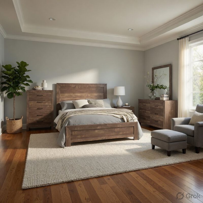 King Size Bedroom Set, Brown Finish, Panel Design, 5-Piece Set with Bed, 2 Nightstands, Dresser and Chest image number 8