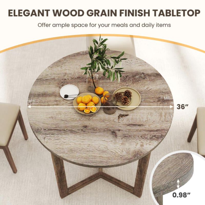 Hivvago Round Wood Dining Table for 2-4 People with Wing-shaped Pedestal Base