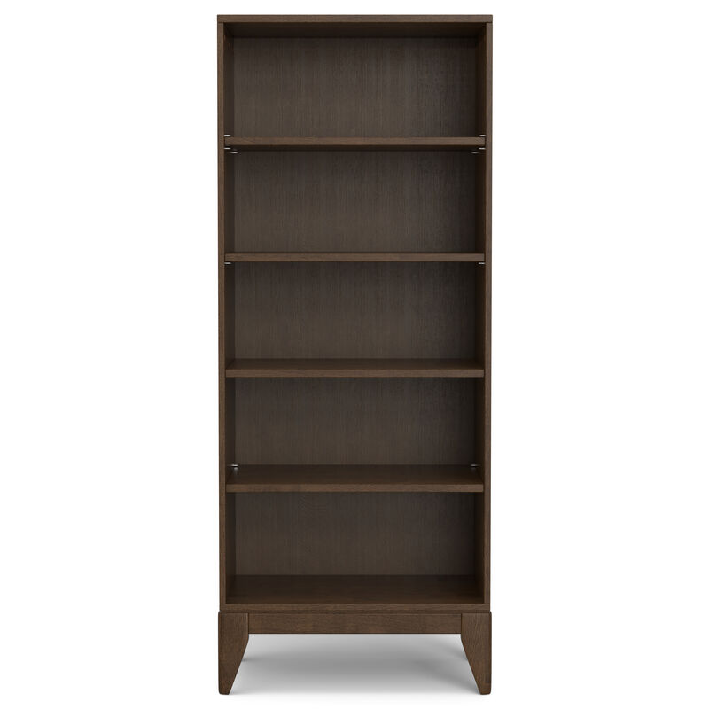 Harper SOLID HARDWOOD 66 inch x 24 inch Mid Century Modern 5 Shelf Bookcase in Walnut Brown