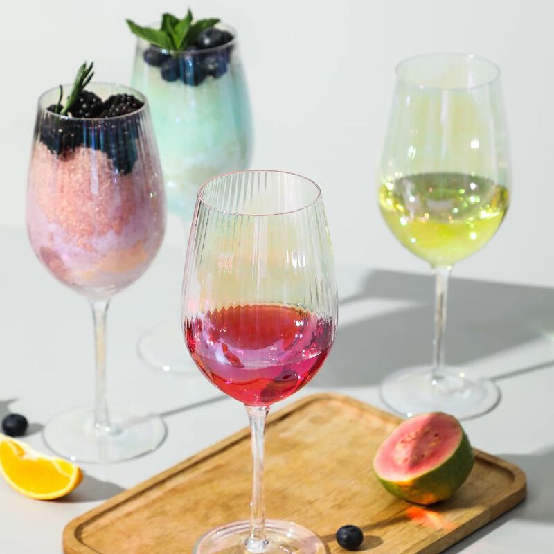 Grassi Iridescent Wine Glass set - 19 oz Pretty Cute Cool Rainbow Colorful Halloween Glassware Set of 4