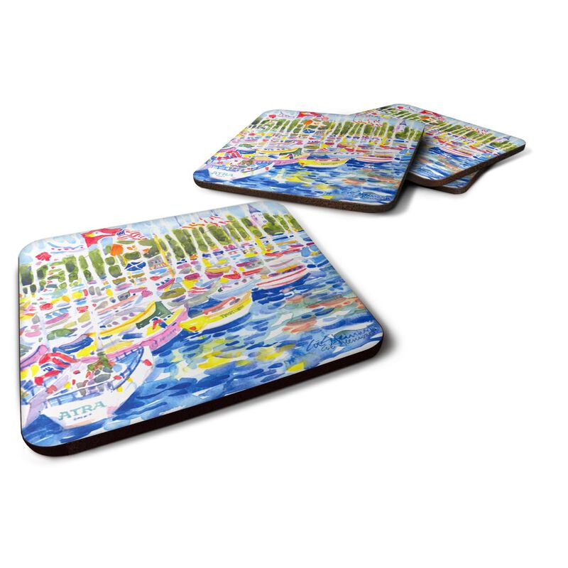 Caroline's Treasures 6117FC Bunch of Boats at Harbour Foam Coasters (Set of 4), 3.5 H x 3.5 W, Multicolor image number 0