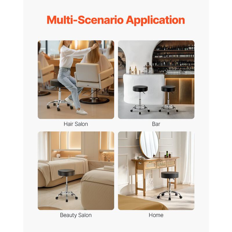 Round Swivel Rolling Stool with Wheels, Adjustable PU Leather Seat for Salon, Spa & Massage image number 7