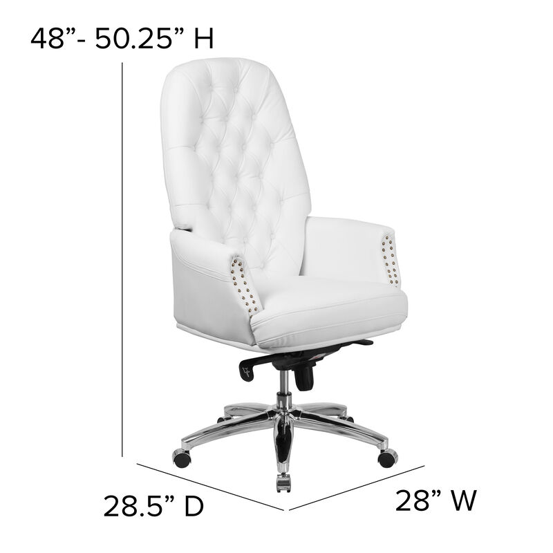 Hansel High Back Traditional Tufted White LeatherSoft Multifunction Executive Swivel Ergonomic Office Chair with Arms image number 4