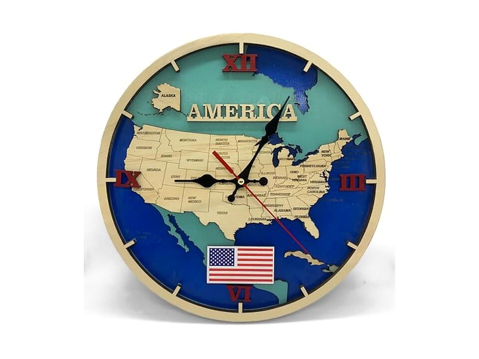 Wooden Map Handcrafted Layer Laser Cut Wall Clock 4 Inch Silent Non Ticking Wood