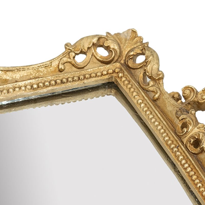 16 Inch Serving Tray, Decorative, Mirrored Bottom, Carved Gold Frame-Benzara