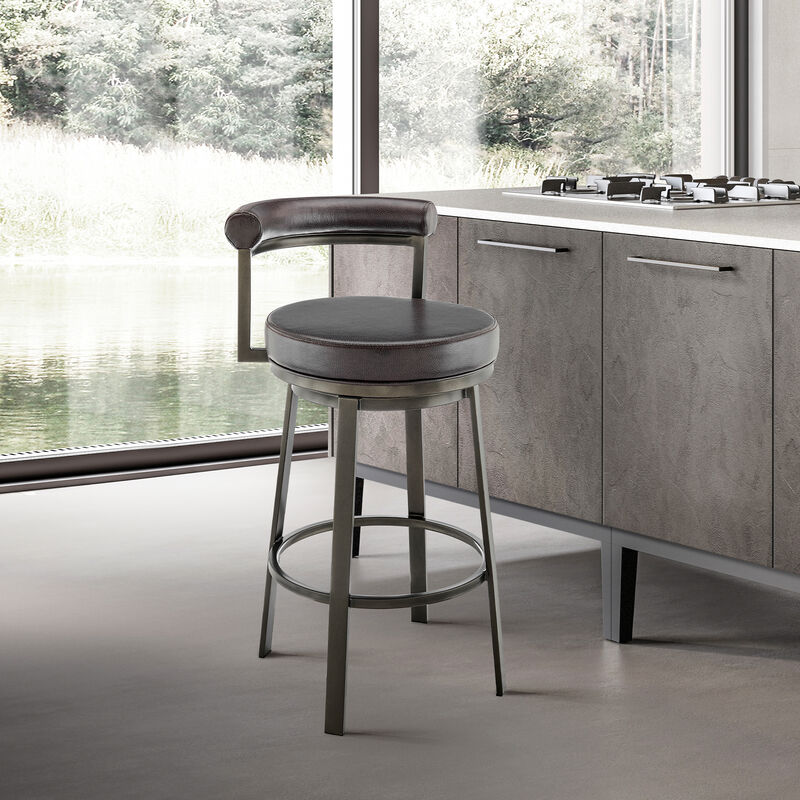 Neura Swivel or Stool in Black Finish with Grey Faux Leather